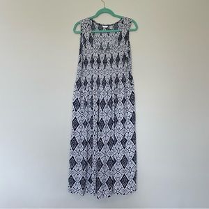 Kaktus Navy Blue and White Elastic Bust Crinkle Midi Dress Sz XXL